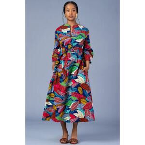 OULA Caftan in Botanical Multi Belted Floral Dress Size S